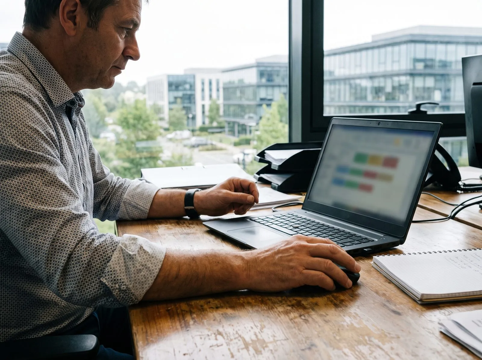 Un responsable des services généraux compare plusieurs sites sur l’écran de son ordinateur